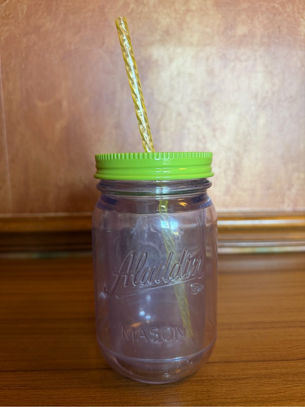 Aladdin 16oz Insulated Mason Jar Tumbler No Handle Clear Green Lid Striped Straw